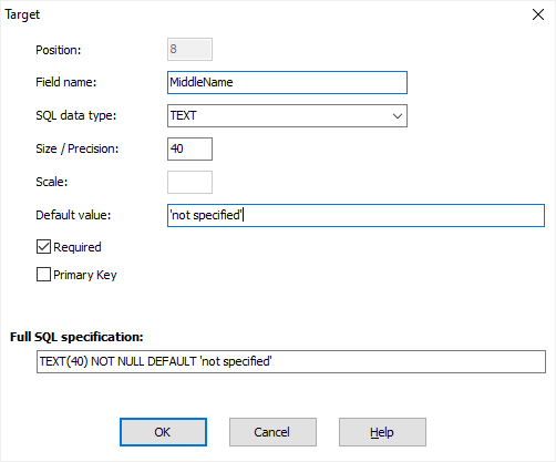 Editing target attributes of field mapping for MS Access database