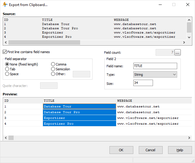 Exporting Data from Clipboard