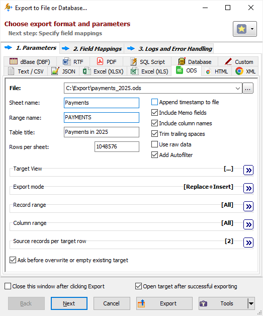 Example of Exporting Data to OpenDocument Spreadsheet (Classic Interface) Exporting Data to OpenDocument Spreadsheet