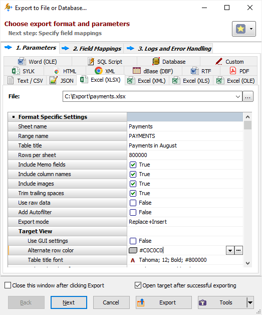 Example of Exporting Data to Excel Workbook (Grid Interface) Exporting Data to Excel Workbook Using Grid Interface