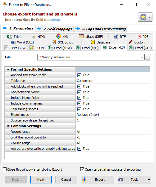 Example of Exporting Data to Excel 97-2003 Workbook (Grid Interface) Exporting Data to Excel 97-2003 Workbook Using Grid Interface