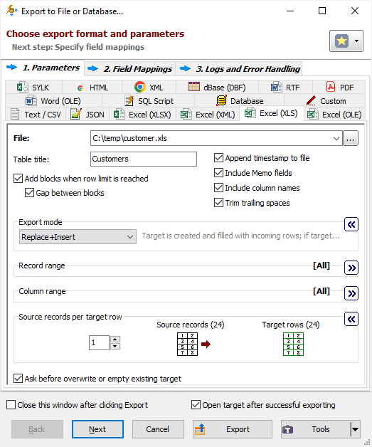 Exporting Data to Excel 97-2003 Workbook