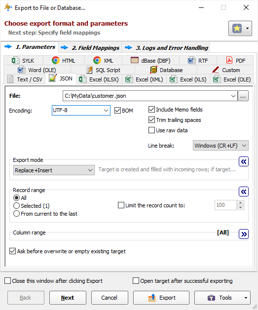 Example of Exporting Data to JSON Exporting Data to JSON