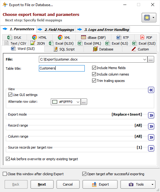 Example of Exporting Data to Word Document (Using OLE) Exporting Data to Word Document (Using OLE)