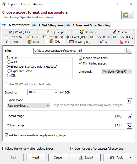 Exporting Data to XML