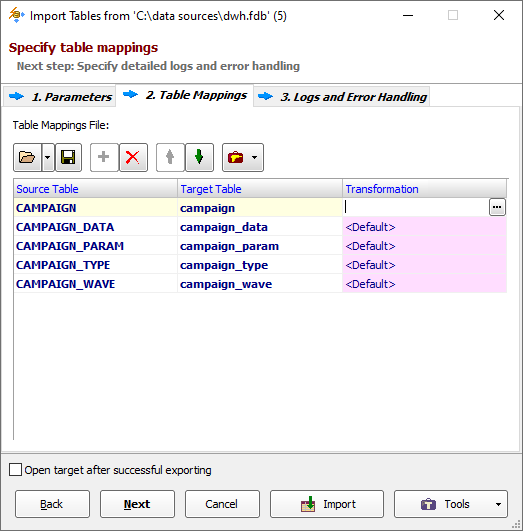 Firebird to SQLite Table Mappings