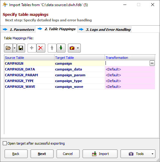 Example of Firebird to SQLite Table Mappings Firebird to SQLite Table Mappings