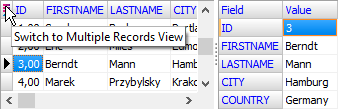 Table in the single record mode